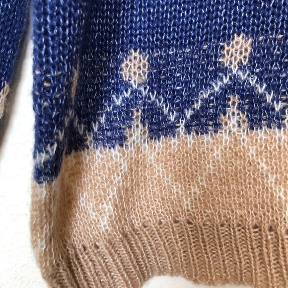 Mohair Knit Sweater XL Blue Beige Diamond Pattern Pullover Cozy Warm - Picture 14 of 14